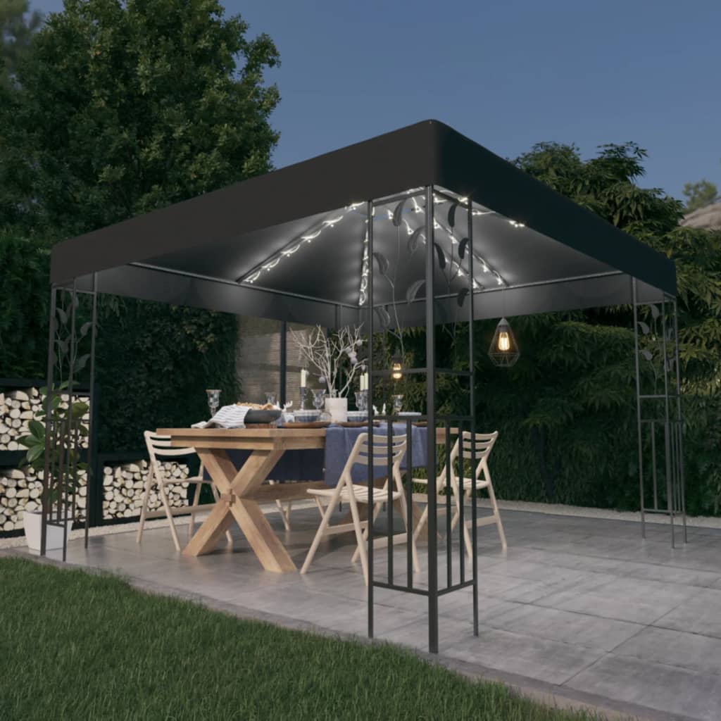 Carpa Cenador De Jardín Con Tira De Luz Led 3X3 M