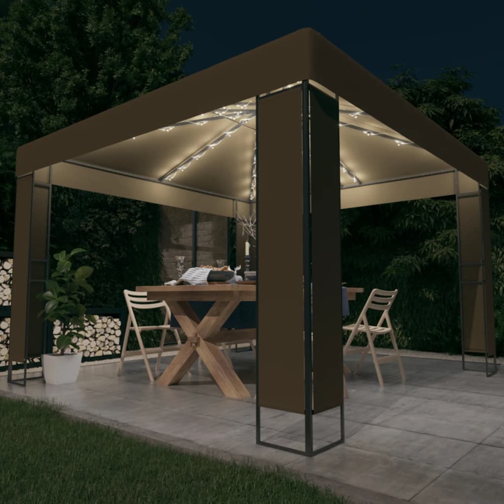 Cenador Con Doble Techo Y Tira De Luces Led 3X3 M