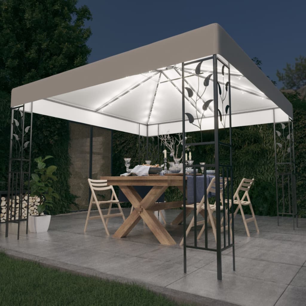 Carpa Cenador De Jardín Con Tira De Luz Led 3X3 M