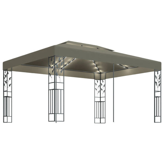 Cenador Doble Techo Y Tira De Luz Led Gris Taupe 3X4 M 180 G/M²