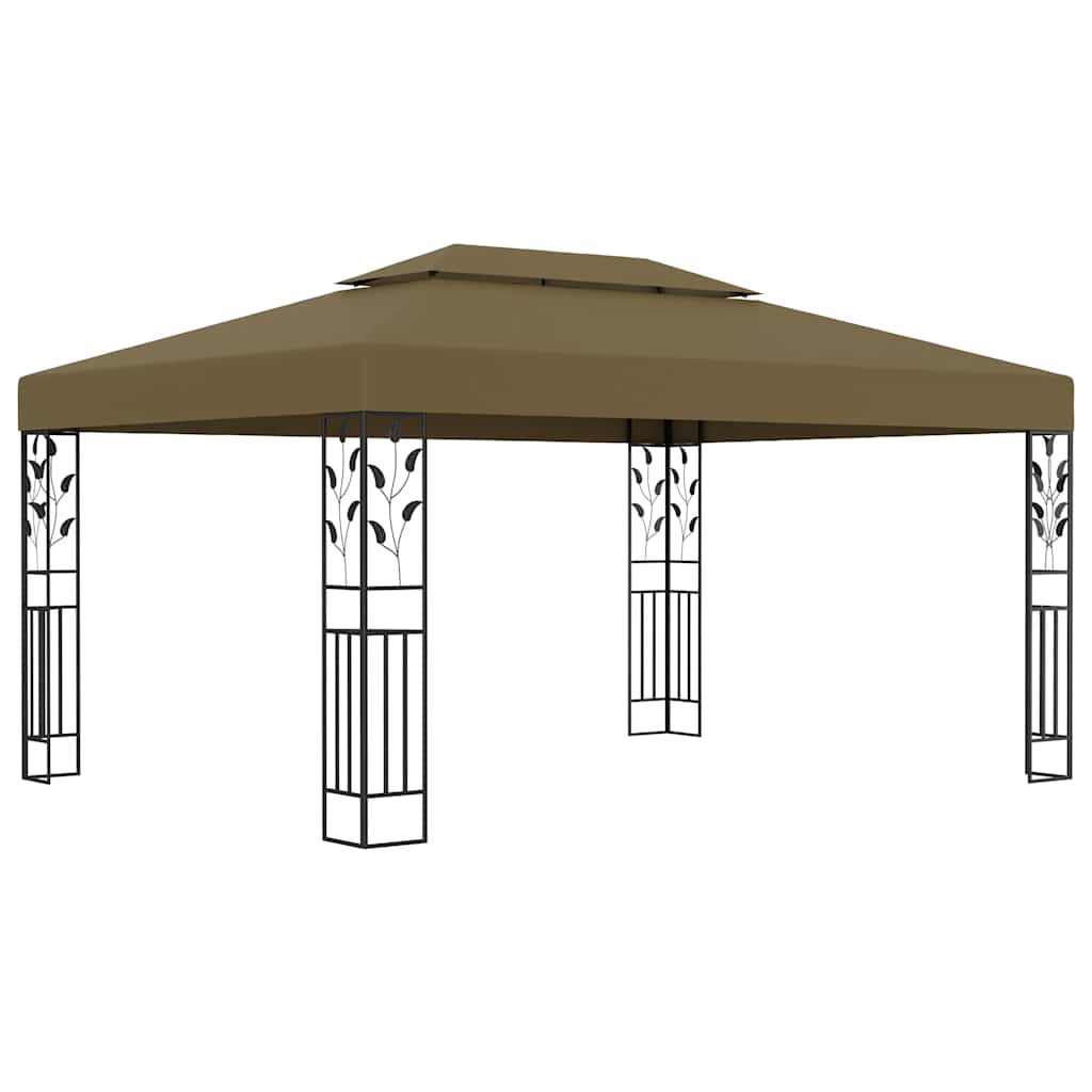 Cenador Doble Techo Y Tira De Luz Led Gris Taupe 3X4 M 180 G/M²