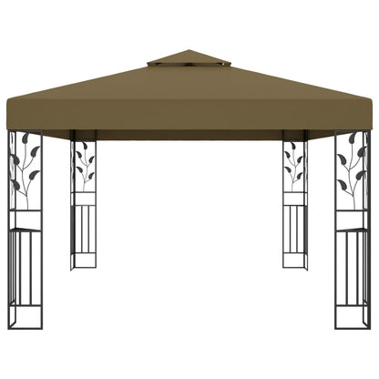 Cenador Doble Techo Y Tira De Luz Led Gris Taupe 3X4 M 180 G/M²