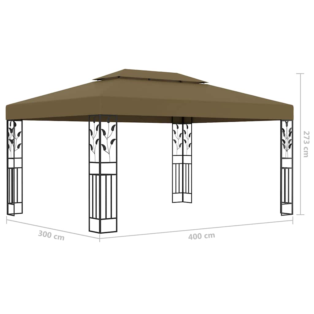 Cenador Doble Techo Y Tira De Luz Led Gris Taupe 3X4 M 180 G/M²