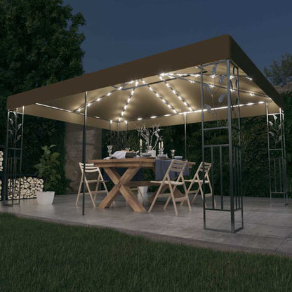 Cenador Doble Techo Y Tira De Luz Led Gris Taupe 3X4 M 180 G/M²