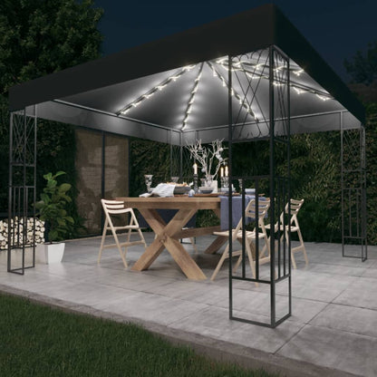 Cenador Con Tira De Luces Led Tela Gris