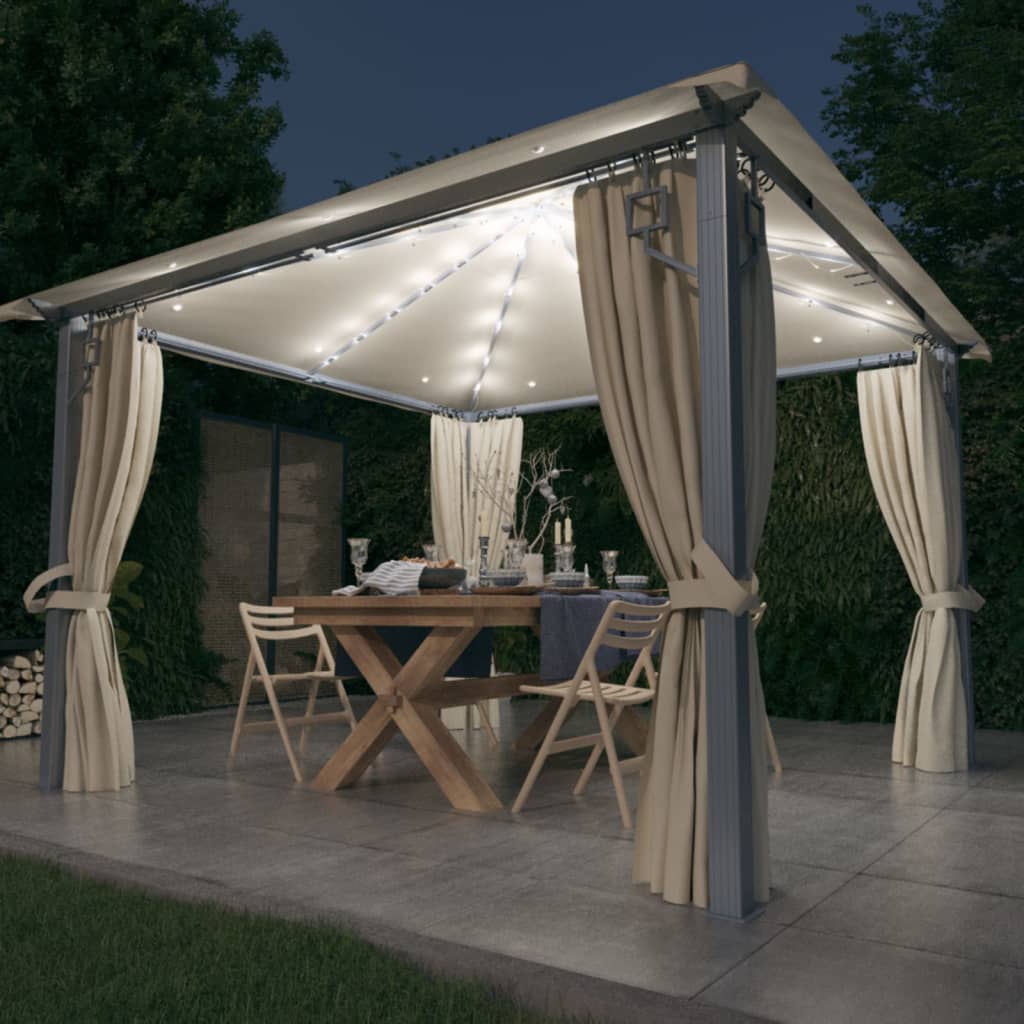 Cenador Con Cortina Y Tira De Luz Led Aluminio 400X300Cm