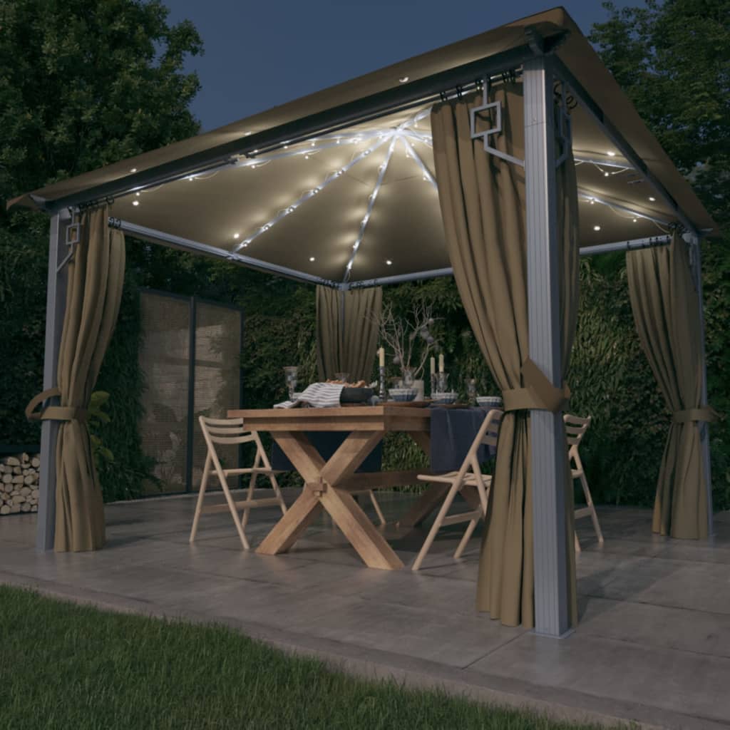 Cenador Con Cortina Y Tira De Luz Led Aluminio 400X300Cm