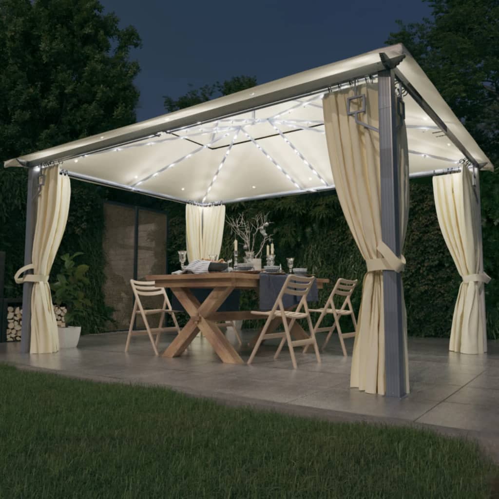 Cenador Con Cortina Y Tira De Luz Led Aluminio 400X300Cm