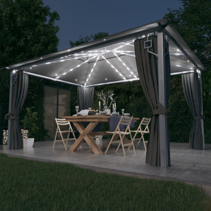 Cenador Con Cortina Y Tira De Luz Led Aluminio 400X300Cm