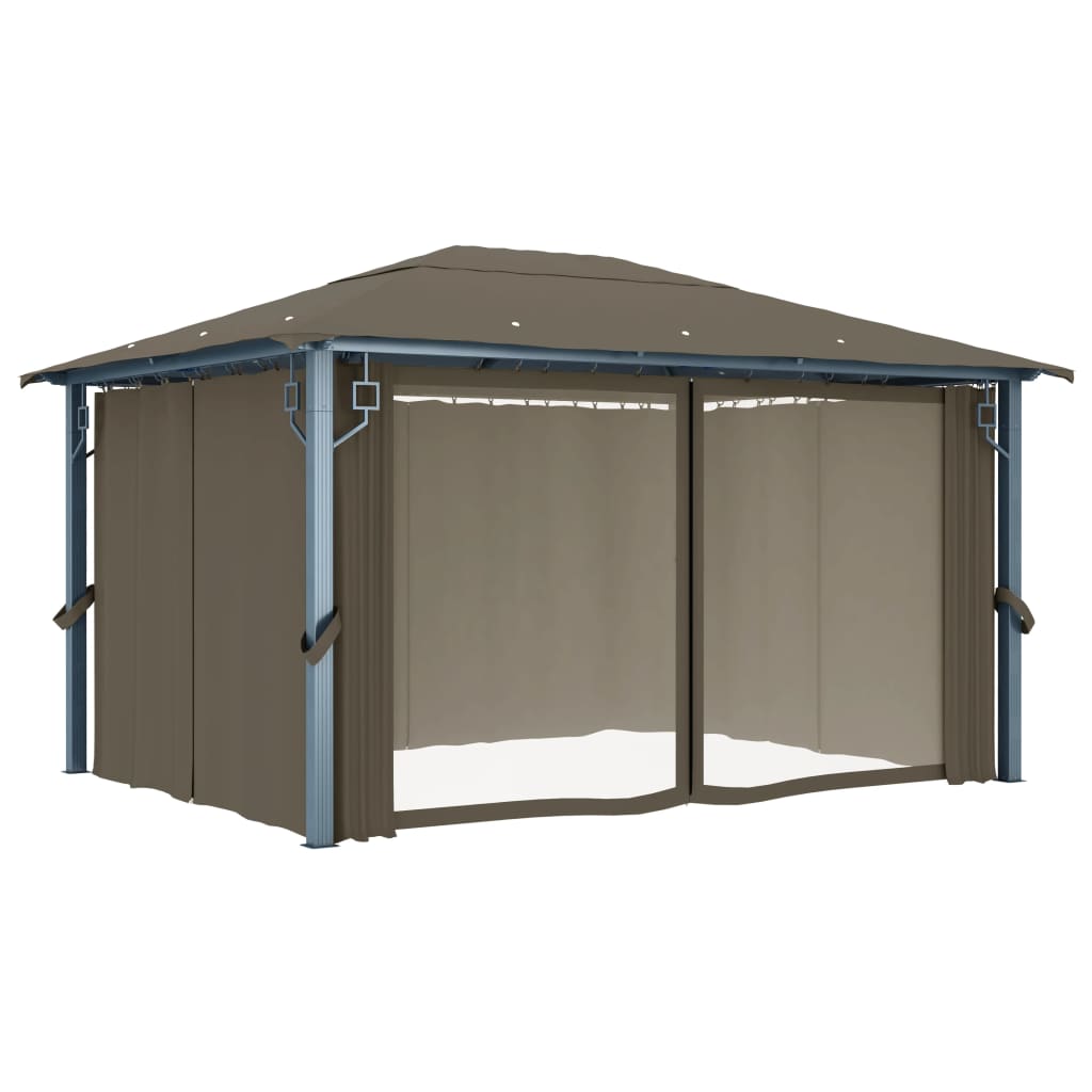 Cenador Con Cortina Y Tira De Luz Led Aluminio 400X300Cm