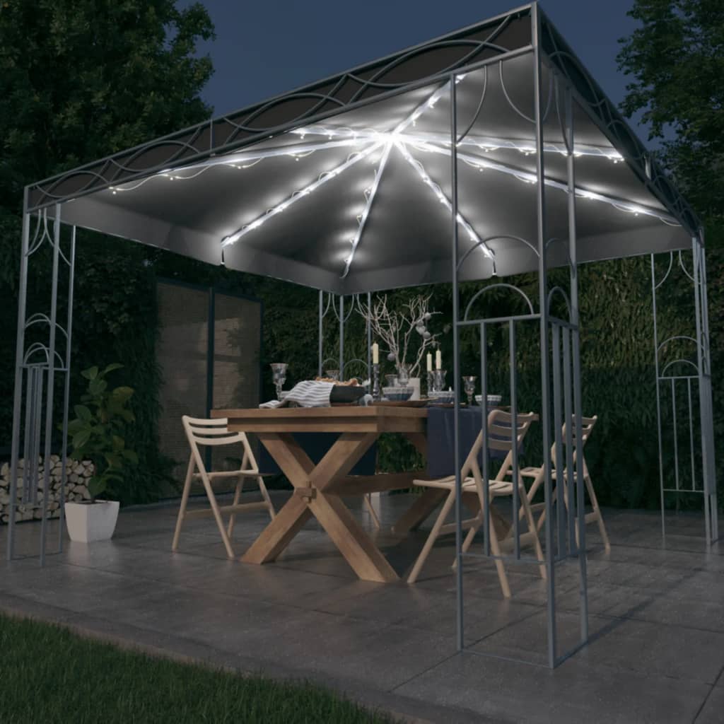 Cenador Con Tira De Luces Led Gris