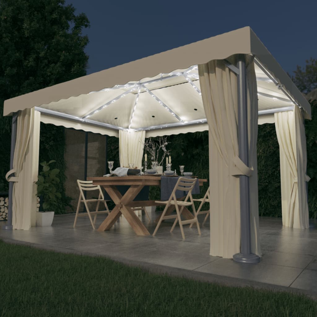 Cenador Con Cortina Y Tira De Luz Led Aluminio