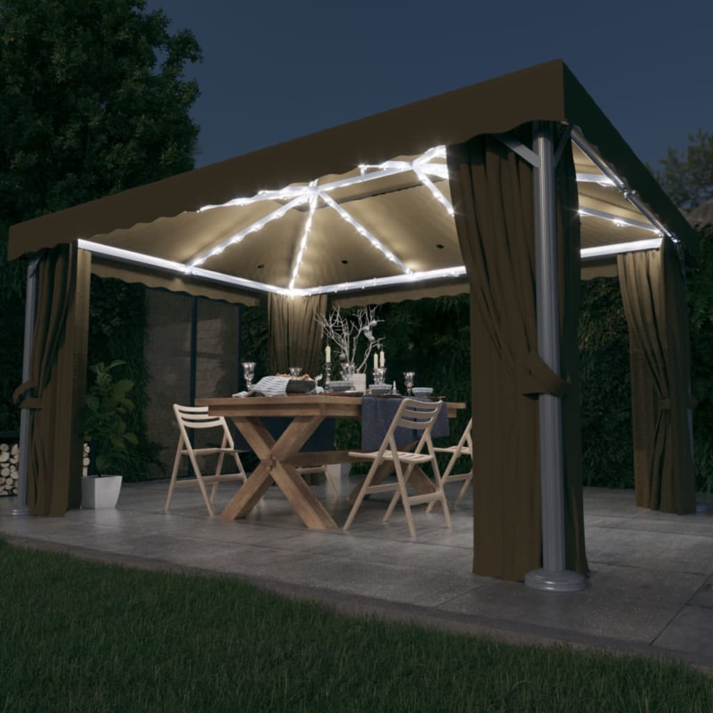 Cenador Con Cortina Y Tira De Luz Led Aluminio