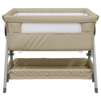 Cuna Con Colchón Tela De Lino Gris Taupe