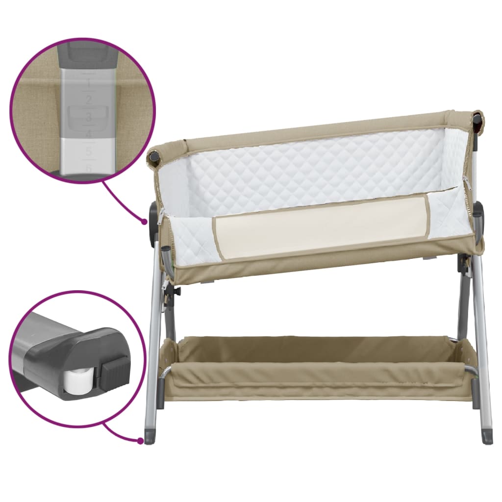 Cuna Con Colchón Tela De Lino Gris Taupe