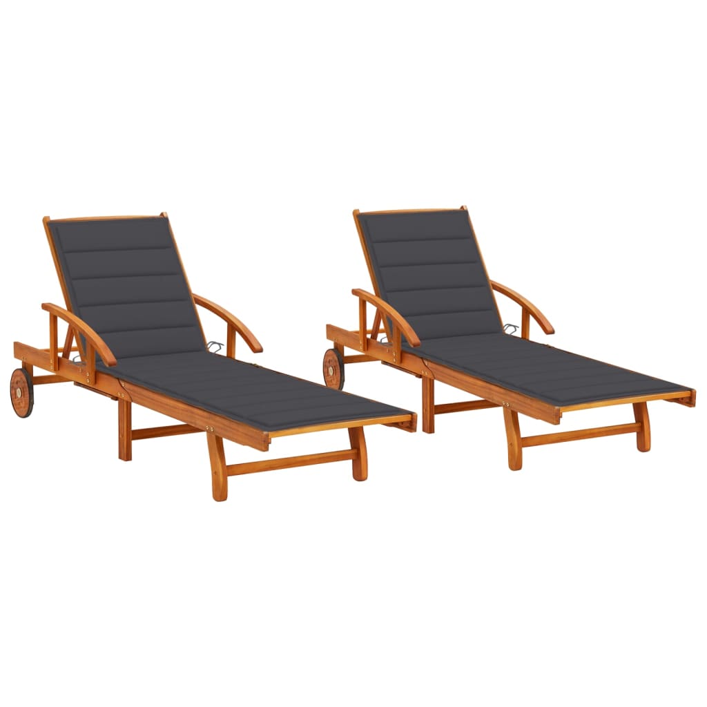 Tumbona De Jardín Con Mesa Y Cojín Madera Maciza De Acacia