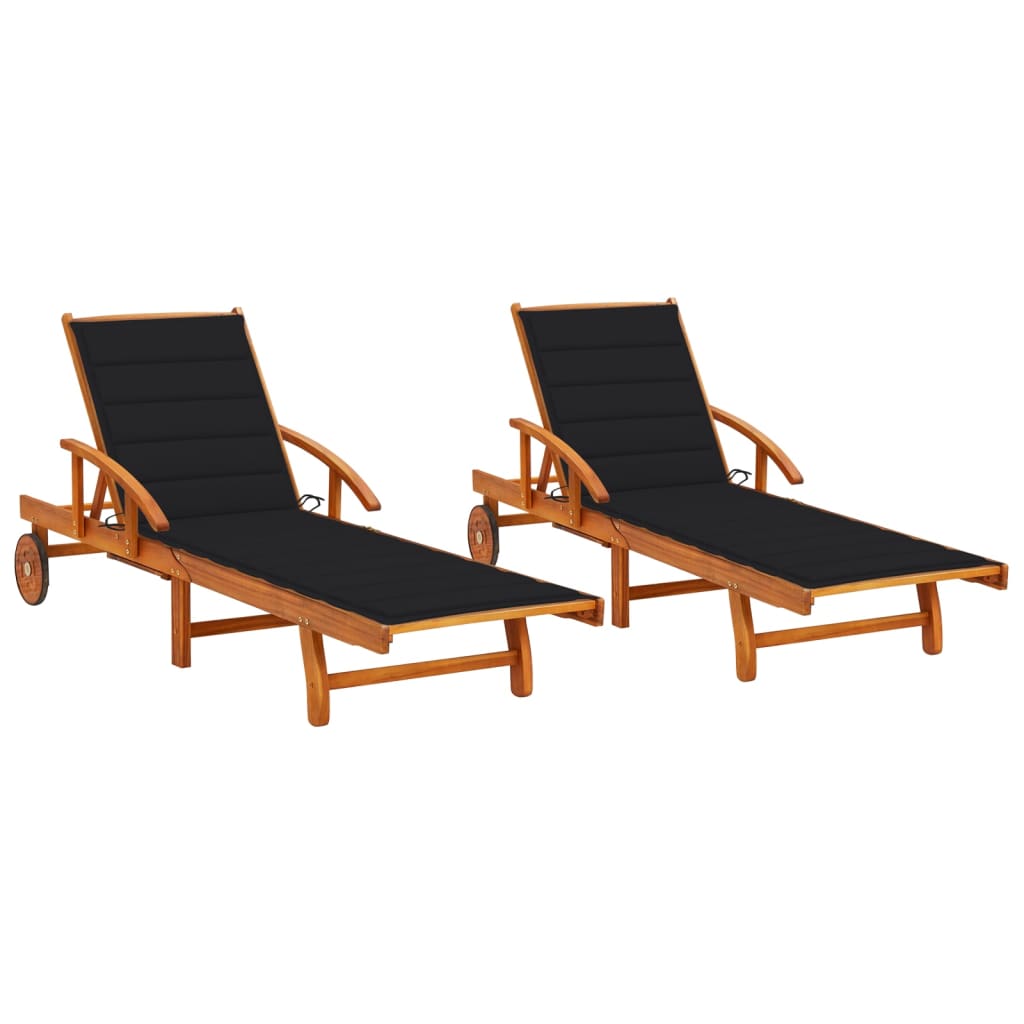 Tumbona De Jardín Con Mesa Y Cojín Madera Maciza De Acacia