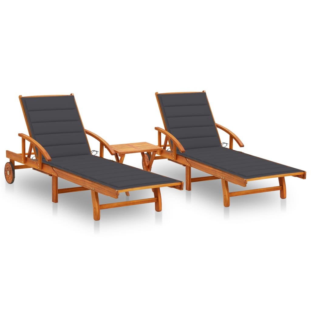 Tumbona De Jardín Con Mesa Y Cojín Madera Maciza De Acacia