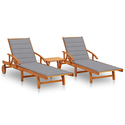 Tumbona De Jardín Con Mesa Y Cojín Madera Maciza De Acacia