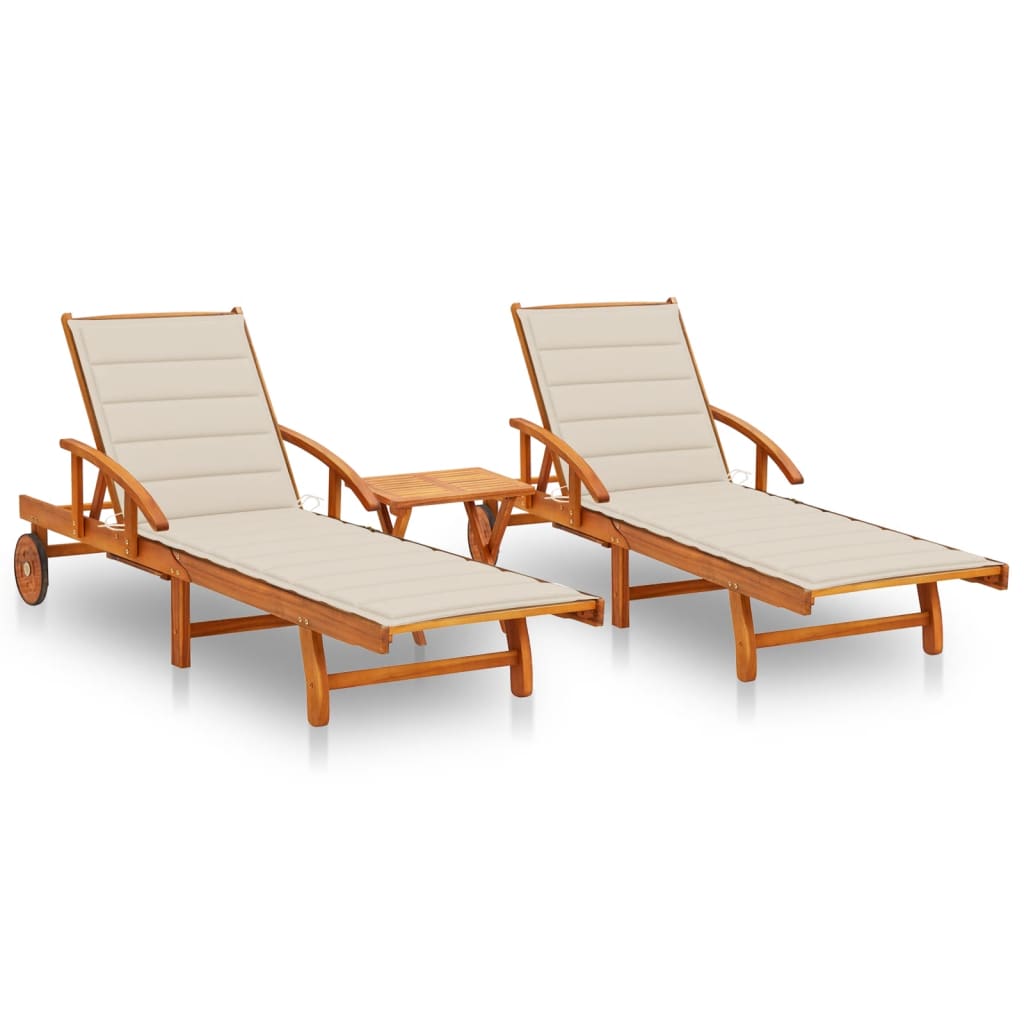 Tumbona De Jardín Con Mesa Y Cojín Madera Maciza De Acacia