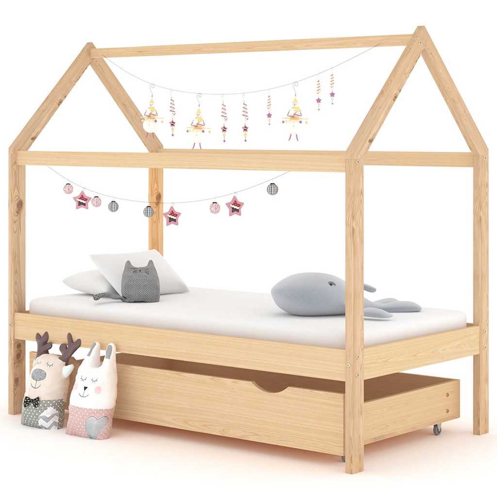 Estructura De Cama Infantil Y Cajón Madera Pino Blanca 70X140Cm