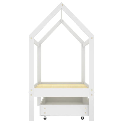 Estructura De Cama Infantil Y Cajón Madera Pino Blanca 70X140Cm
