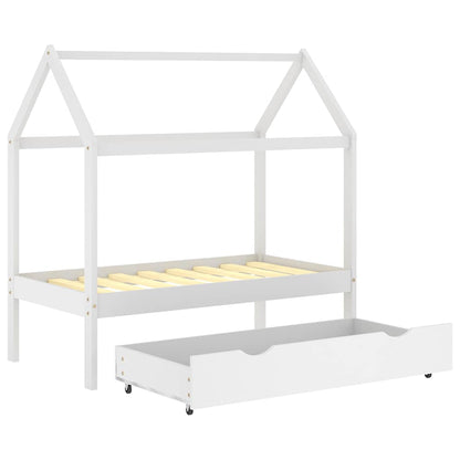 Estructura De Cama Infantil Y Cajón Madera Pino Blanca 70X140Cm