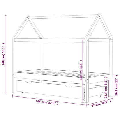Estructura De Cama Infantil Y Cajón Madera Pino Blanca 70X140Cm