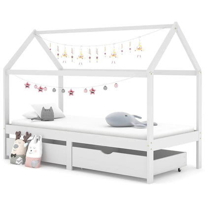 Estructura De Cama Infantil Y Cajón Madera Pino Blanca 70X140Cm
