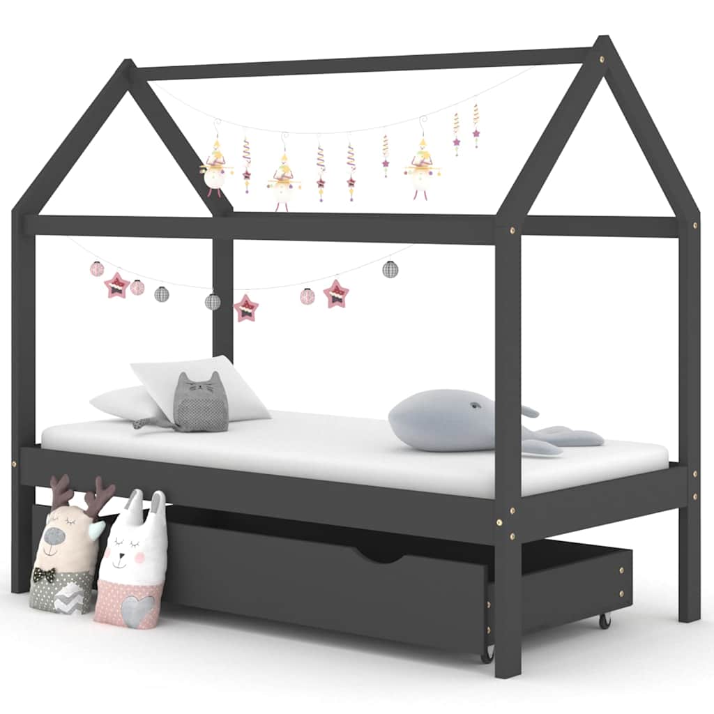 Estructura De Cama Infantil Y Cajón Madera Pino Blanca 70X140Cm