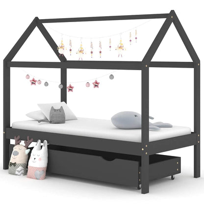 Estructura De Cama Infantil Y Cajón Madera Pino Blanca 70X140Cm