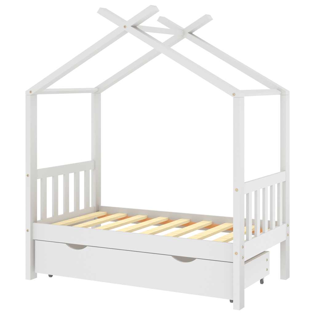 Estructura De Cama Niños Y Cajón Madera Maciza Blanca
