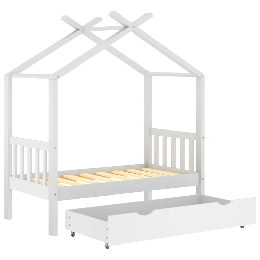 Estructura De Cama Niños Y Cajón Madera Maciza Blanca