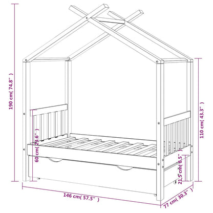 Estructura De Cama Niños Y Cajón Madera Maciza Blanca