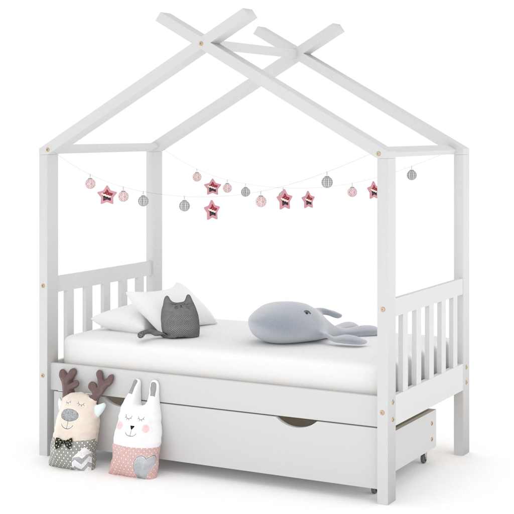 Estructura De Cama Niños Y Cajón Madera Maciza Blanca