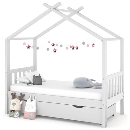 Estructura De Cama Niños Y Cajón Madera Maciza Blanca