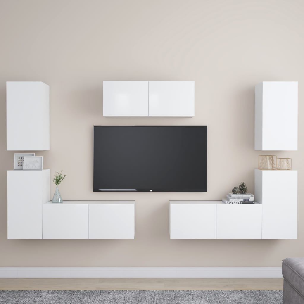 Conjunto De Mueble De Tv 7 Pcs Madera De Ingeniería