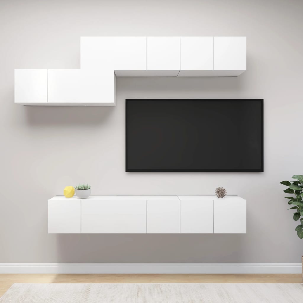 Conjunto De Mueble De Tv 7 Pcs Madera De Ingeniería
