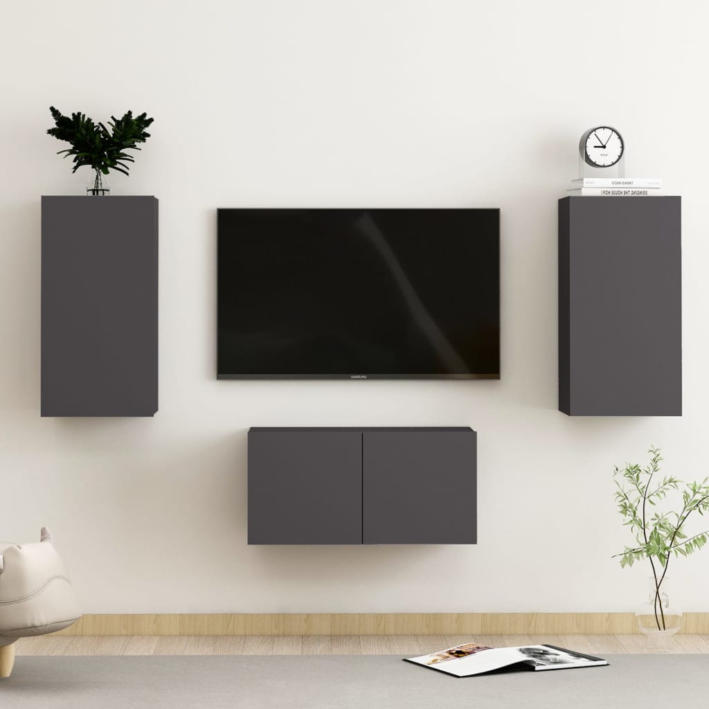 Conjunto De Mueble De Tv 3 Pcs Madera De Ingeniería