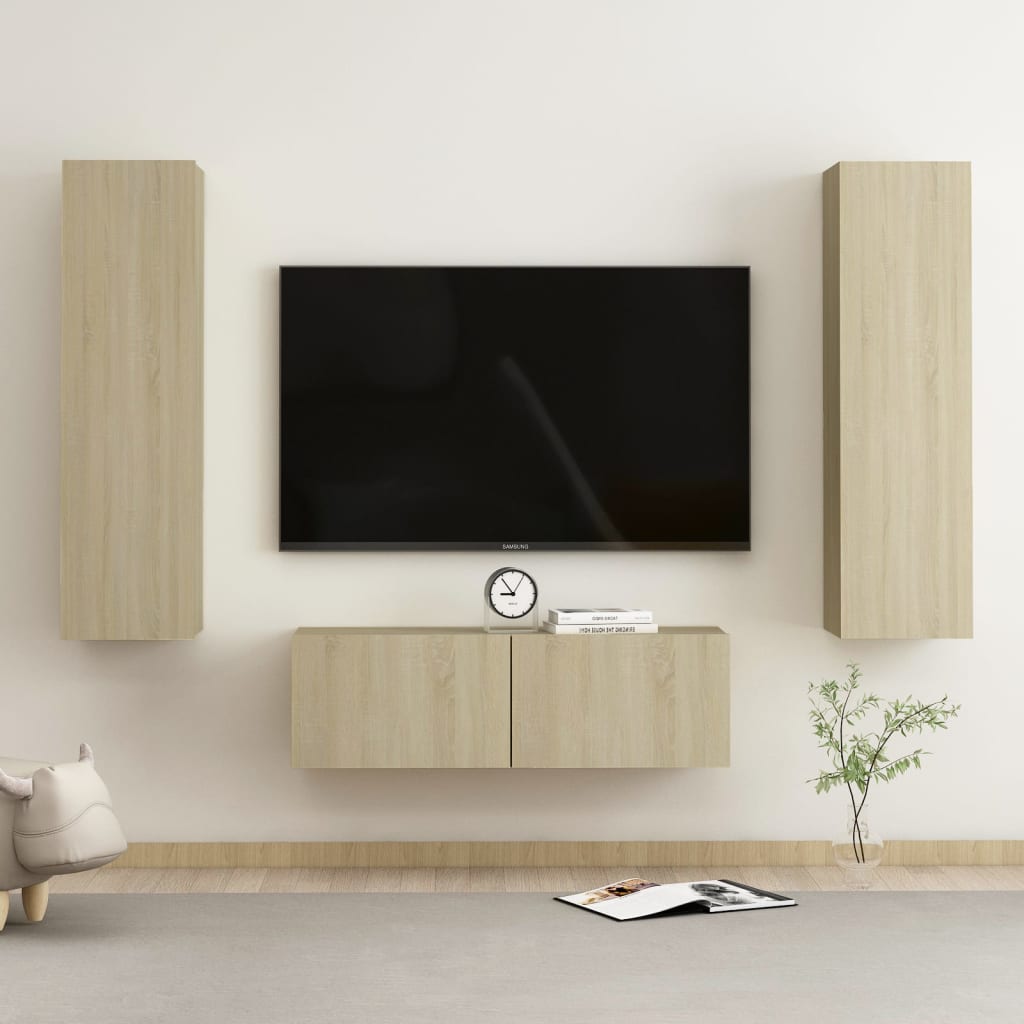 Conjunto De Mueble De Tv 3 Pcs Madera De Ingeniería