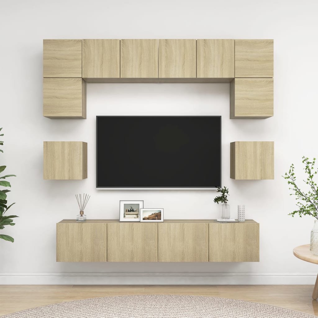 Conjunto De Mueble De Tv 8 Pcs Roble Artesanal