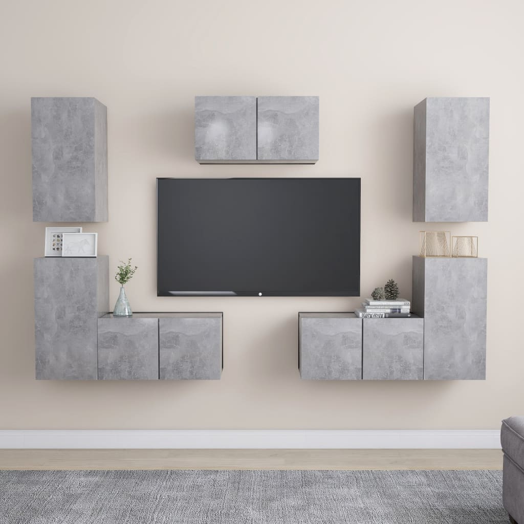 Conjunto De Mueble De Tv 7 Pcs Madera De Ingeniería