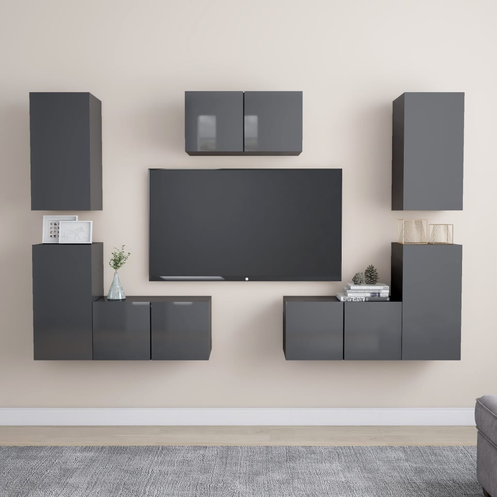 Conjunto De Mueble De Tv 7 Pcs Madera De Ingeniería