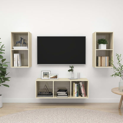 Conjunto De Mueble De Tv 3 Pcs Madera Contrachapada