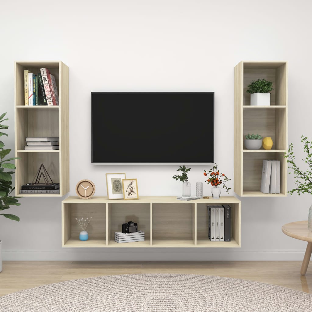 Conjunto De Mueble De Tv 3 Pcs Roble Artesanal
