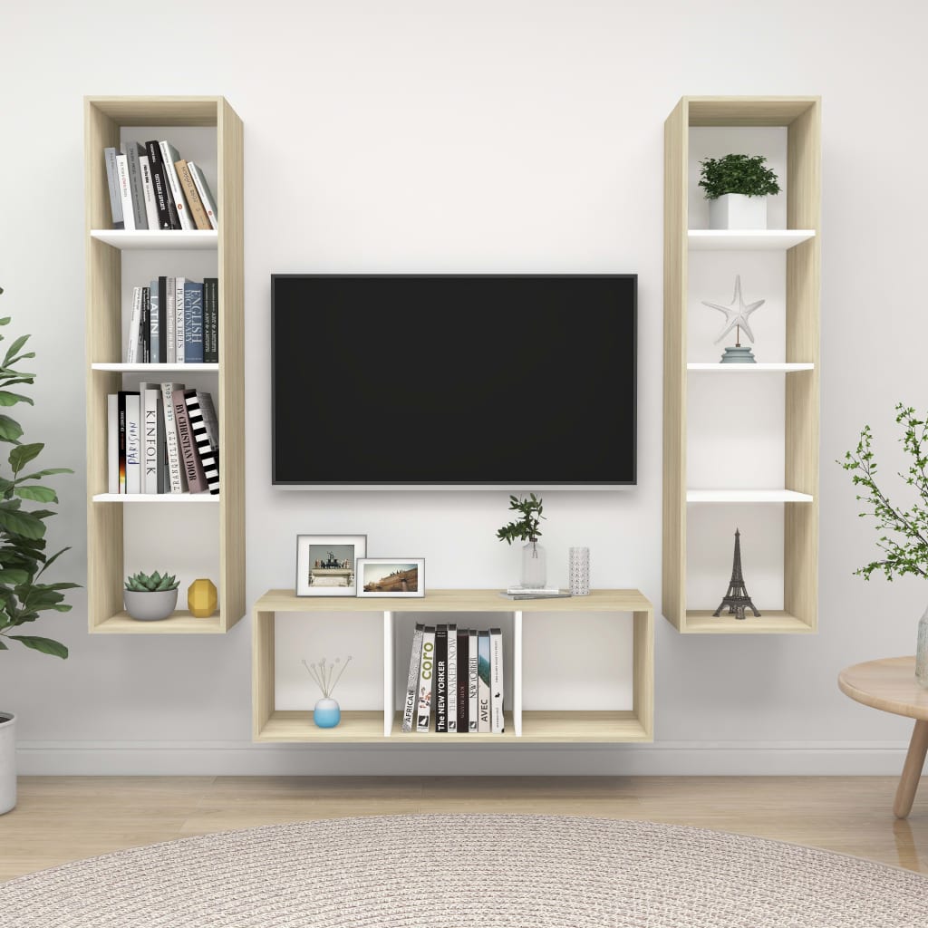 Conjunto De Mueble De Tv 3 Pcs Roble Artesanal