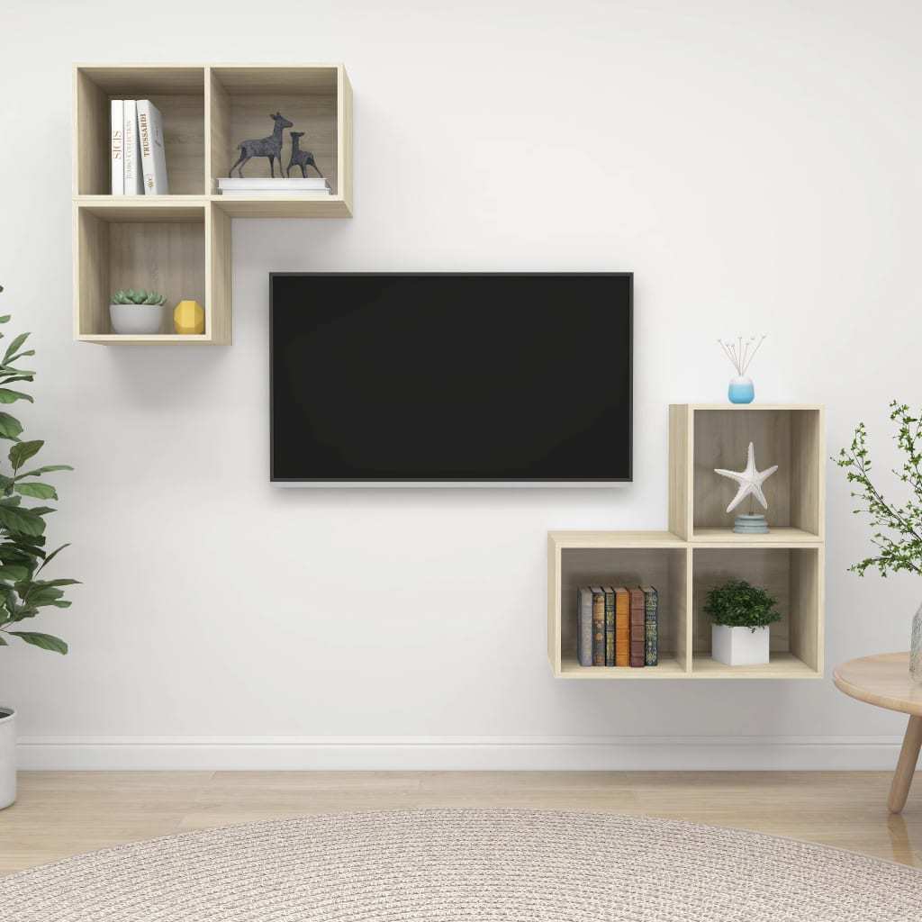 Conjunto De Mueble De Tv 4 Pcs Roble Artesanal