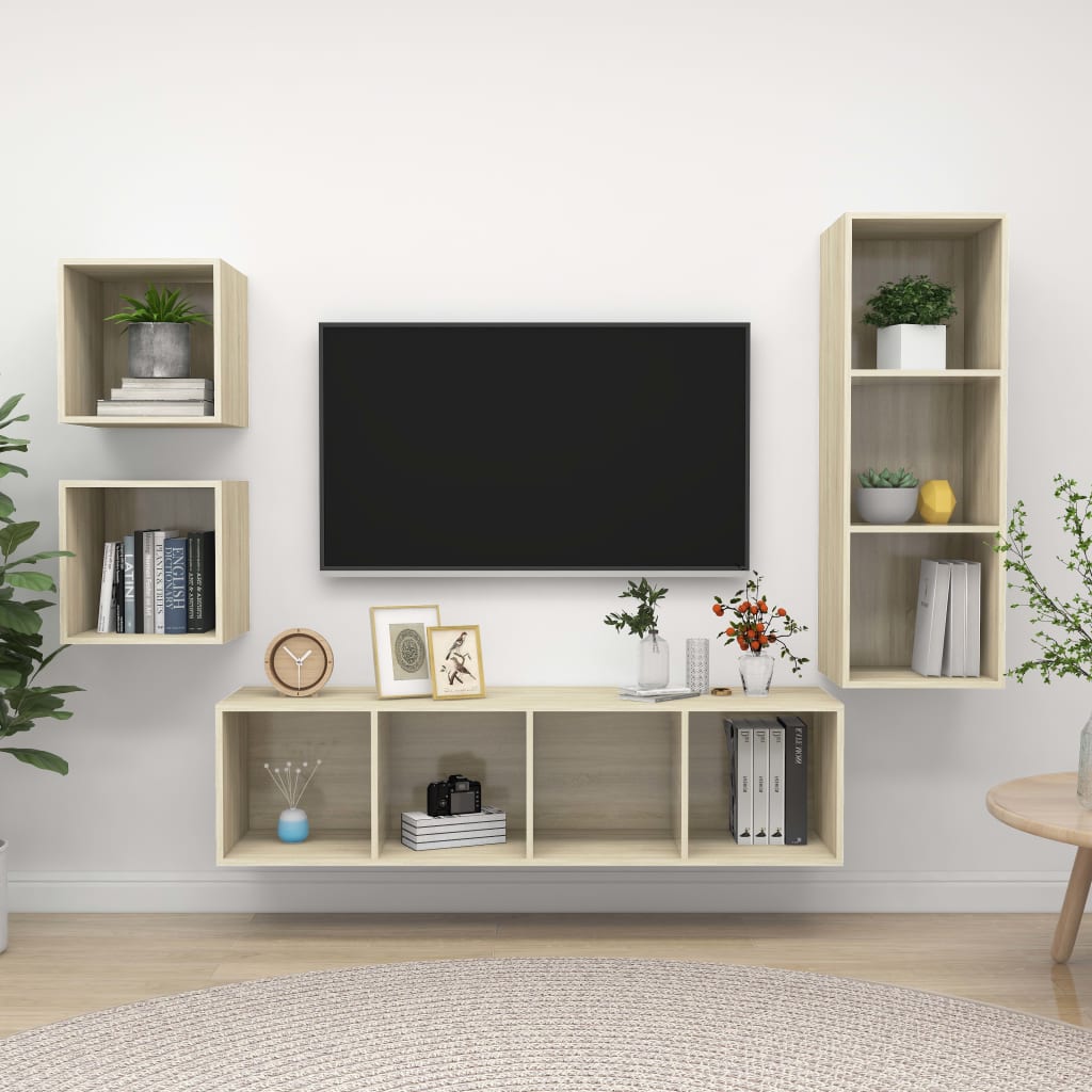 Conjunto De Mueble De Tv 4 Pcs Roble Artesanal