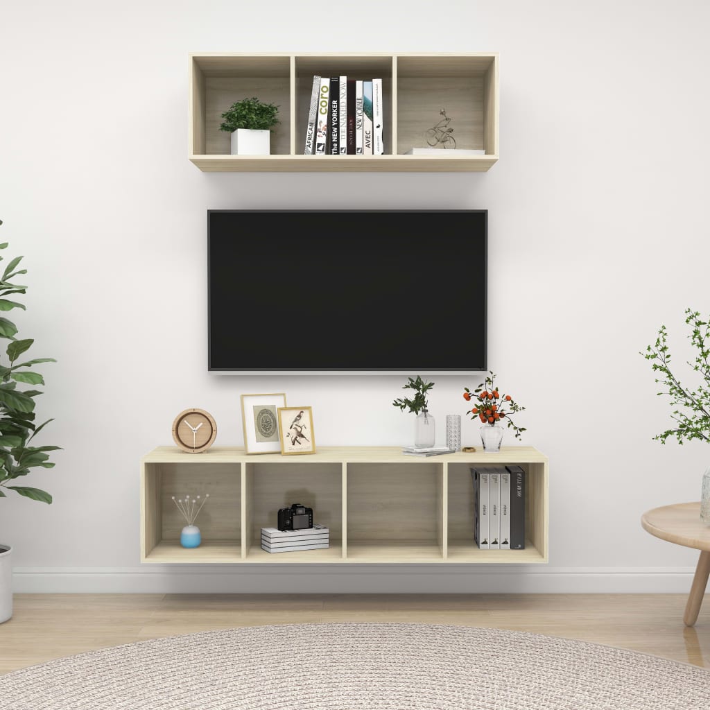 Conjunto De Mueble De Tv 2 Pcs Madera Contrachapada