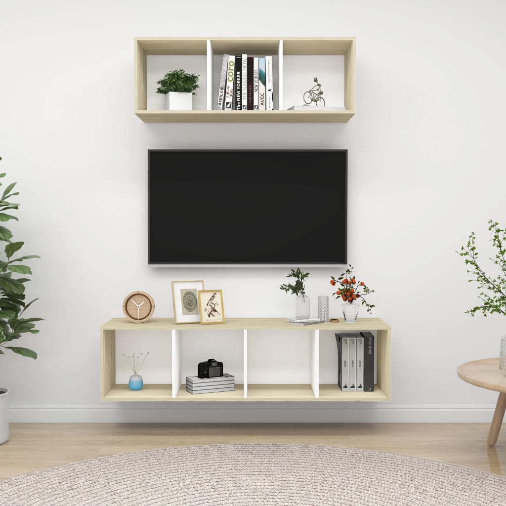 Conjunto De Mueble De Tv 2 Pcs Madera Contrachapada